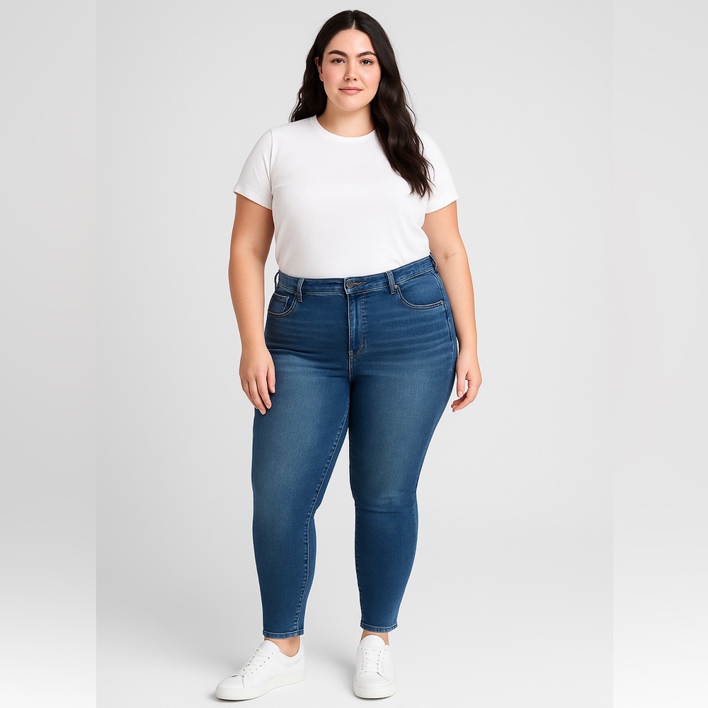 Universal Standard Seine High Rise Skinny Jeans Blue Wash Plus Size 20L Stretch